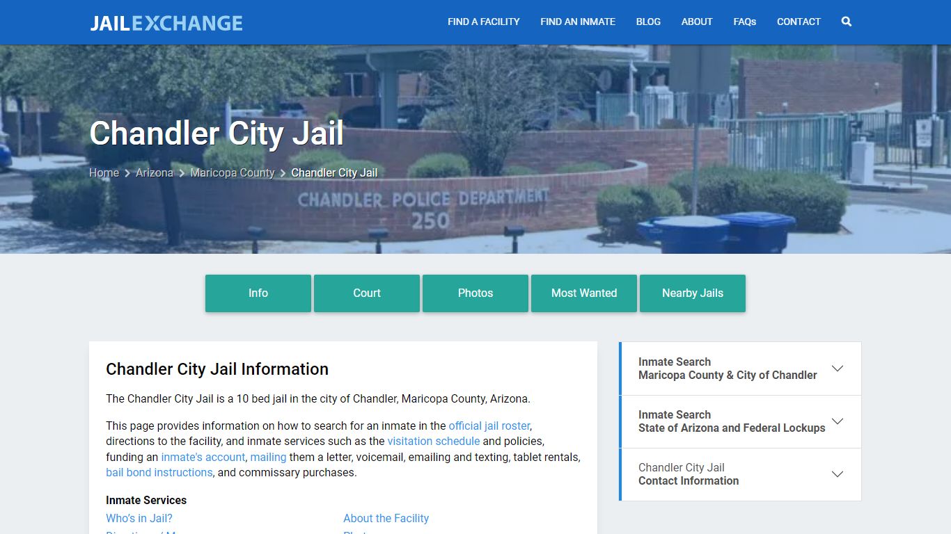 Chandler City Jail, AZ Inmate Search, Information